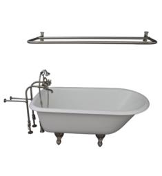 Barclay TKCTRN67-SN6 Brocton 68" Cast Iron Freestanding Clawfoot Soaker Bathtub with Metal Cross 10" Wall Support Tub Filler and Handshower in Satin Nickel