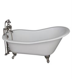 Barclay TKCTS7H67-BN1 Icarus 67" Cast Iron Freestanding Clawfoot Soaker Bathtub with Rim Mounted Porcelain Lever Tub Filler in Satin Nickel
