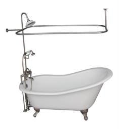 Barclay TKCTS7H67-BN3 Icarus 67" Cast Iron Freestanding Clawfoot Soaker Bathtub with Rim Mounted Porcelain Lever Tub Filler and 6" Elbow in Satin Nickel