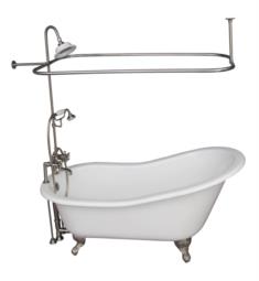 Barclay TKCTS7H67-BN4 Icarus 67" Cast Iron Freestanding Clawfoot Soaker Bathtub with Rim Mounted Metal Cross Tub Filler and 6" Elbow in Satin Nickel