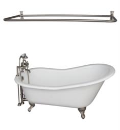 Barclay TKCTS7H67-BN5 Icarus 67" Cast Iron Freestanding Clawfoot Soaker Bathtub with Rim Mounted Porcelain Lever Tub Filler and D-Shower Rod in Satin Nickel