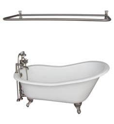 Barclay TKCTS7H67-BN6 Icarus 67" Cast Iron Freestanding Clawfoot Soaker Bathtub with Rim Mounted Metal Cross Tub Filler and D-Shower Rod in Satin Nickel