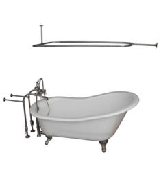Barclay TKCTSN67-BN3 Icarus 67" Cast Iron Freestanding Clawfoot Soaker Bathtub with Rim Mounted Porcelain Lever Tub Filler and 6" Elbow in Satin Nickel