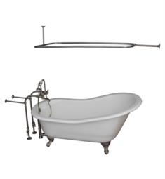 Barclay TKCTSN67-BN4 Icarus 67" Cast Iron Freestanding Clawfoot Soaker Bathtub with Rim Mounted Metal Cross Tub Filler and 6" Elbow in Satin Nickel