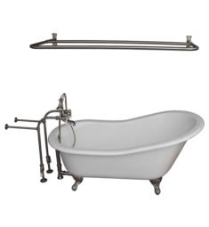 Barclay TKCTSN67-BN5 Icarus 67" Cast Iron Freestanding Clawfoot Soaker Bathtub with Rim Mounted Porcelain Lever Tub Filler and D-Shower Rod in Satin Nickel