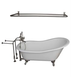 Barclay TKCTSN67-BN6 Icarus 67" Cast Iron Freestanding Clawfoot Soaker Bathtub with Rim Mounted Metal Cross Tub Filler and D-Shower Rod in Satin Nickel