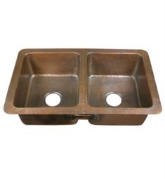 Barclay 6922-AC Saffron 34" Double Bowl Hammered Copper Drop-In Kitchen Sink in Antique Copper