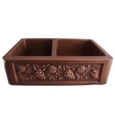 Barclay FSCDB3506-SAC Concord 33" Double Bowl Copper Farmhouse Rectangular Kitchen Sink in Smooth Antique Copper