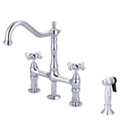 Barclay KFB508-MC Emral 12 3/4" Deck Mounted Porcelain Button Metal Cross Handle Bridge Kitchen Faucet with Side Spray