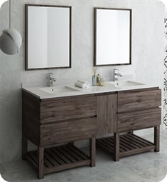 Fresca FVN31-301230ACA-FS Formosa 72" Floor Standing Double Sink Modern Bathroom Vanity with Open Bottom & Mirrors in Acacia