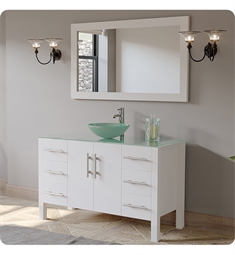 Cambridge Plumbing 8116B-W 48" Free Standing Wood & Glass Single Vessel Sink Bathroom Vanity Set in White
