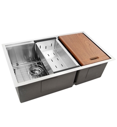 Nantucket SR-PS-3219-OS-16 Pro Series 32" Offset Double Undermount Stainless Steel Kitchen Sink in Brushed Satin