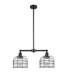 Innovations Lighting 209-BK-G74-CE Large Bell Cage 24" Two Light Seedy Glass Single Tier Chandelier in Matte Black with LED or Incandescent Bulb Option