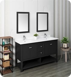 Fresca FVN2360BL-D Manchester 60" Black Traditional Double Sink Bathroom Vanity with Mirrors