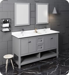 Fresca FVN2360GR-D Manchester 60" Gray Traditional Double Sink Bathroom Vanity with Mirrors