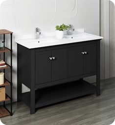 Fresca FCB2348BL-D-U Manchester 48" Black Traditional Double Sink Bathroom Cabinet with Top & Sinks