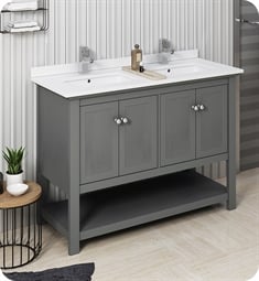 Fresca FCB2348VG-D-U Manchester Regal 48" Gray Wood Veneer Traditional Double Sink Bathroom Cabinet with Top & Sinks