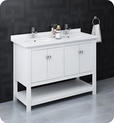Fresca FCB2348WH-D-U Manchester 48" White Traditional Double Sink Bathroom Cabinet with Top & Sinks