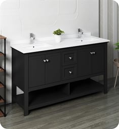 Fresca FCB2360BL-D-U Manchester 60" Black Traditional Double Sink Bathroom Cabinet with Top & Sinks