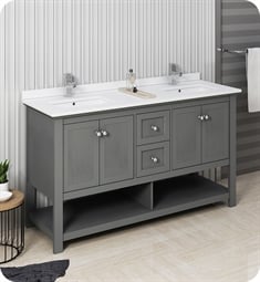 Fresca FCB2360VG-D-U Manchester Regal 60" Gray Wood Veneer Traditional Double Sink Bathroom Cabinet with Top & Sinks