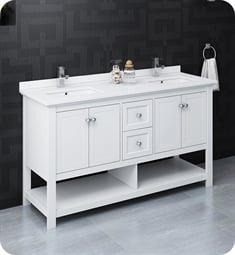 Fresca FCB2360WH-D-U Manchester 60" White Traditional Double Sink Bathroom Cabinet with Top & Sinks