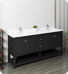 Fresca FCB2372BL-D-U Manchester 72" Black Traditional Double Sink Bathroom Cabinet with Top & Sinks
