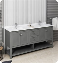 Fresca FCB2372VG-D-U Manchester Regal 72" Gray Wood Veneer Traditional Double Sink Bathroom Cabinet with Top & Sinks