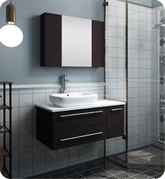Fresca FVN6136ES-VSL-L Lucera 36" Espresso Wall Hung Vessel Sink Modern Bathroom Vanity with Medicine Cabinet - Left Version