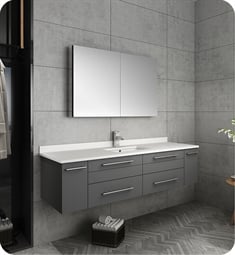 Fresca FVN6160GR-UNS Lucera 60" Gray Wall Hung Single Undermount Sink Modern Bathroom Vanity with Medicine Cabinet