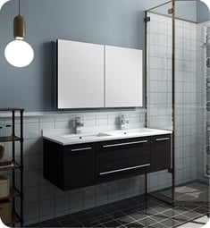 Fresca FVN6148ES-UNS-D Lucera 48" Espresso Wall Hung Double Undermount Sink Modern Bathroom Vanity with Medicine Cabinet