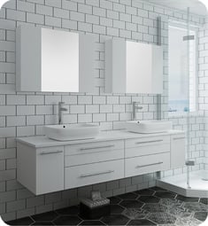 Fresca FVN6172WH-VSL-D Lucera 72" White Wall Hung Double Vessel Sink Modern Bathroom Vanity with Medicine Cabinets