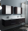Fresca FVN6172ES-UNS-D Lucera 72" Espresso Wall Hung Double Undermount Sink Modern Bathroom Vanity with Medicine Cabinets