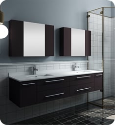 Fresca FVN6172ES-UNS-D Lucera 72" Espresso Wall Hung Double Undermount Sink Modern Bathroom Vanity with Medicine Cabinets