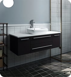 Fresca FCB6148ES-VSL-CWH-V Lucera 48" Espresso Wall Hung Modern Bathroom Cabinet with Top & Vessel Sink