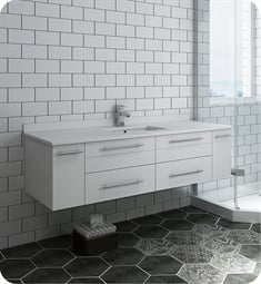 Fresca FCB6160WH-UNS-U Lucera 60" White Wall Hung Modern Bathroom Cabinet with Top & Single Undermount Sink