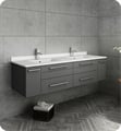 Fresca FCB6160GR-UNS-D-U Lucera 60" Gray Wall Hung Modern Bathroom Cabinet with Top & Double Undermount Sinks