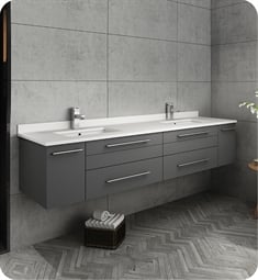 Fresca FCB6172GR-UNS-D-U Lucera 72" Gray Wall Hung Modern Bathroom Cabinet with Top & Double Undermount Sinks