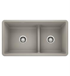 Blanco 442737 Precis 33" Reversible 1 3/4 Double Bowl Undermount Silgranit Kitchen Sink with Low Divide in Concrete Gray
