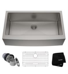 Kraus KHF200-36-1610-53 Standart Pro 35 7/8" Single Bowl Stainless Steel Farmhouse Kitchen Sink with Bolden Pull-Down Kitchen Faucet and Soap Dispenser