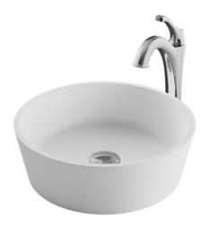 Kraus C-KSV-1MW-1200 Natura 15" White Matte Solid Surface Bathroom Vessel Sink and Arlo Faucet with Pop-Up Drain