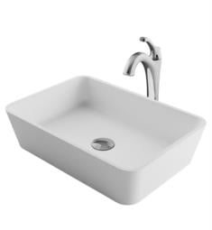 Kraus C-KSV-2MW-1200 Natura 20" White Matte Solid Surface Bathroom Vessel Sink and Arlo Faucet with Pop-Up Drain