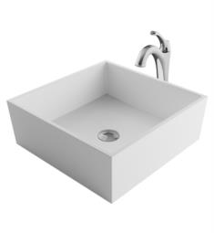Kraus C-KSV-5MW-1200 Natura 16 3/4" White Matte Solid Surface Bathroom Vessel Sink and Arlo Faucet with Pop-Up Drain