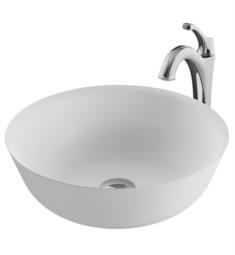 Kraus C-KSV-6MW-1200 Natura 16 3/8" White Matte Solid Surface Bathroom Vessel Sink and Arlo Faucet with Pop-Up Drain