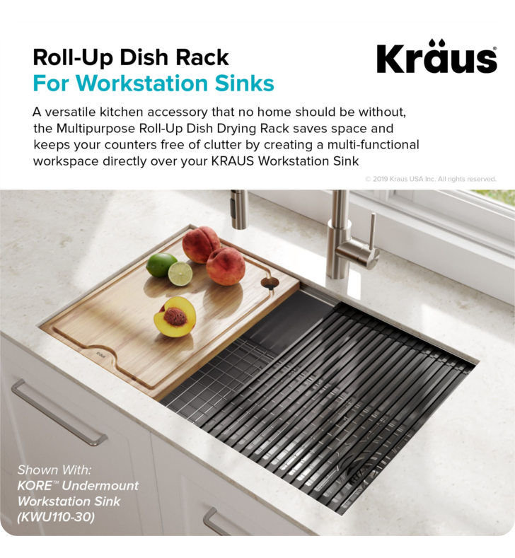 Kraus KRM-11YL Multipurpose Workstation Sink Roll-Up Dish Drying Rack Yellow