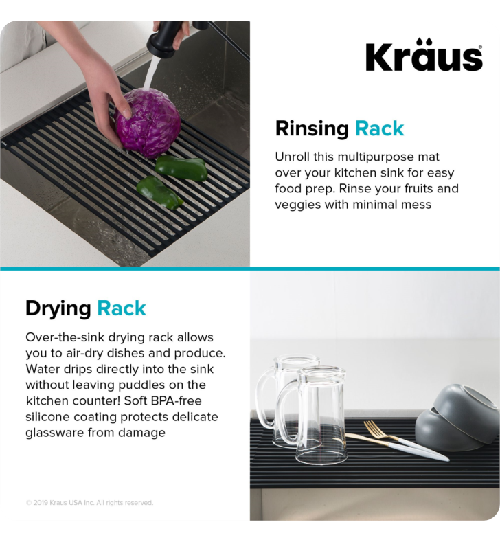 Kraus KRM-11BL Multipurpose Over Sink Roll Up Dish Drying Rack Matte Black