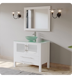Cambridge Plumbing 8111BW 35 1/2" Free Standing Solid Wood and Glass Single Vessel Bathroom Vanity Set in Bright White