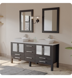 Cambridge Plumbing 8119F 63" Free Standing Solid Wood and Porcelain Counter Top Double Vessel Bathroom Vanity Set