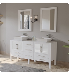 Cambridge Plumbing 8119WF 63" Free Standing Solid Wood and Porcelain Counter Top Double Vessel Bathroom Vanity Set