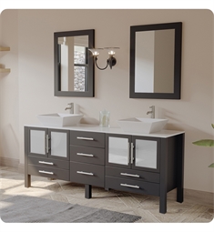 Cambridge Plumbing 8119XLF 71" Free Standing Solid Wood and Porcelain Counter Top Double Vessel Bathroom Vanity Set