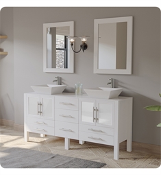 Cambridge Plumbing 8119XLWF 72" Free Standing Solid Wood and Porcelain Counter Top Double Vessel Bathroom Vanity Set
